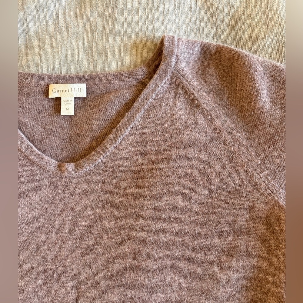 Garnet Hill MAUVE Cashmere Tie-Sleeve V-Neck Sweater - Picture 4 of 14